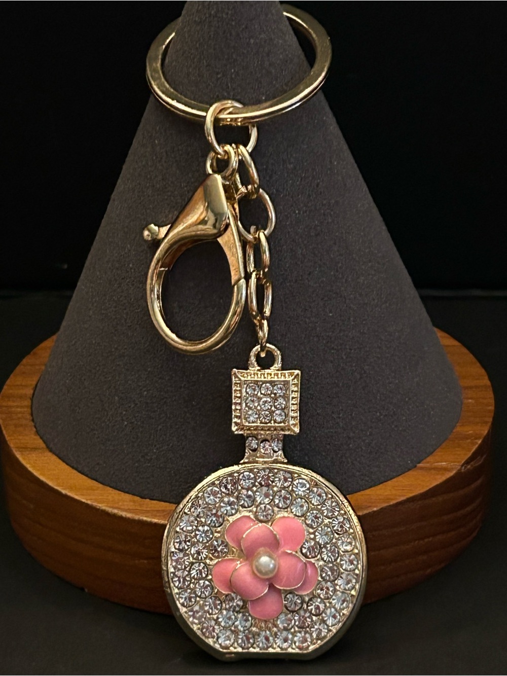 Colorful Enamel Flower Faux Pearl Bag Charm Keychain w/Crystal Accents NWT - Picture 10 of 14